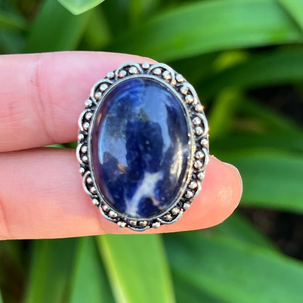 Size‎ 7.5 925 silver plated sodalite ring 2267